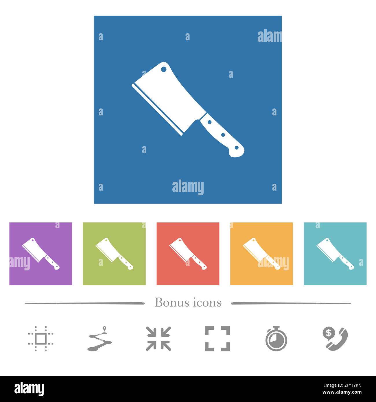 Meat cleaver knife flat white icons in square backgrounds. 6 bonus ...