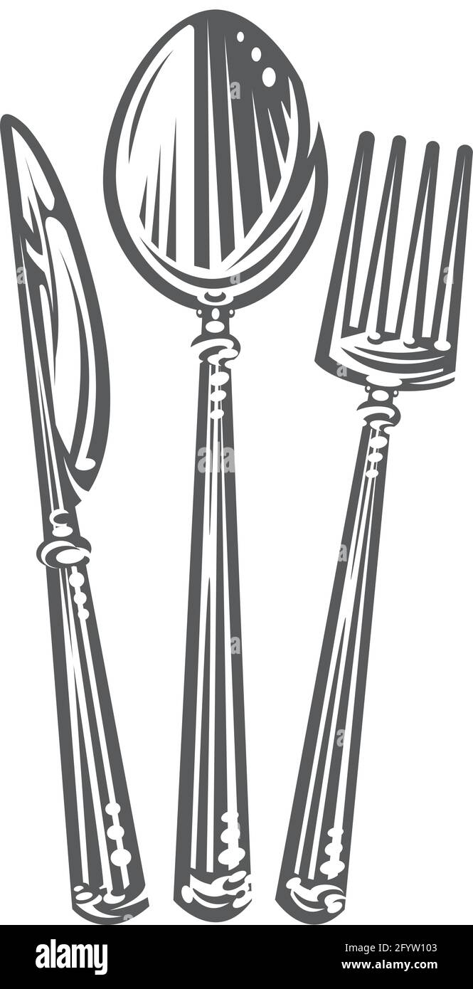 Cutlery, spoon, fork and knife, vector illustration Stock Vector Image