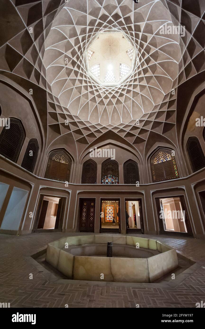 Interior of the octagonal pavilion in the Dowlat Abad Garden in Yazd, Yazd Province, Iran. Stock Photo