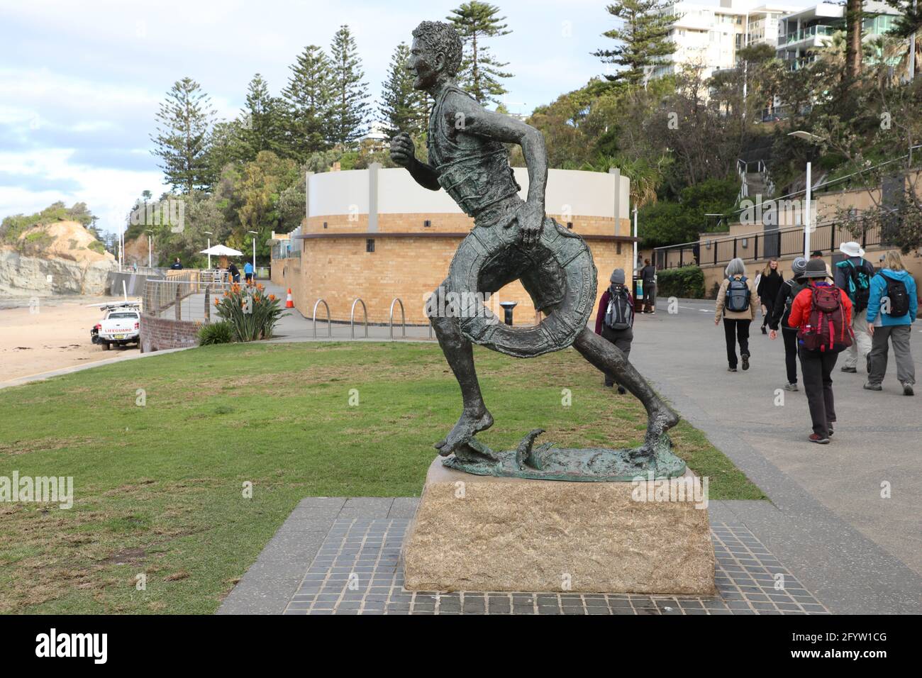 Statue of a Surf Life Saver in 1908 commemorating 100 years of surfing