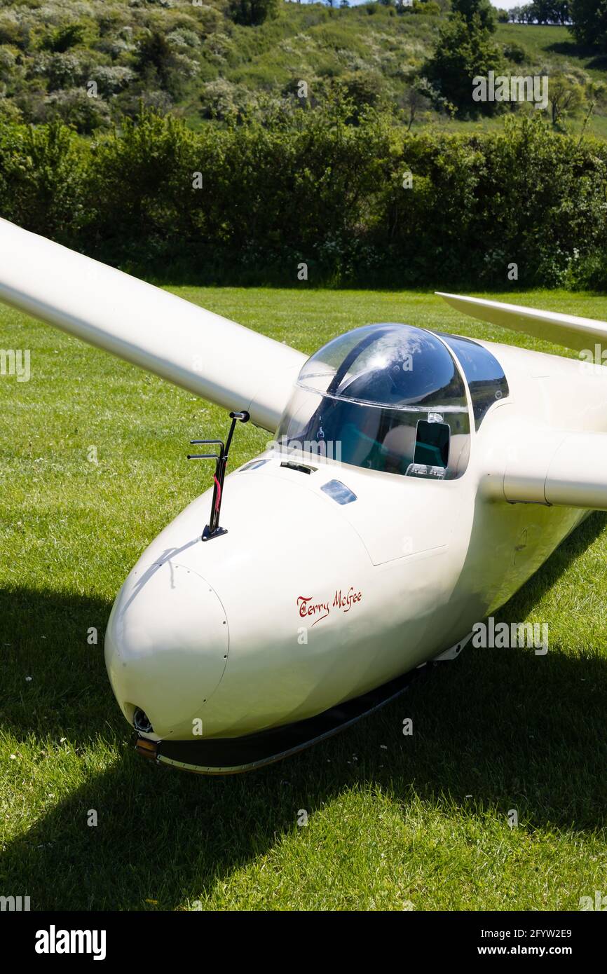 Vintage Goppingen Minimoa glider at the London Gliding Club, based at Dunstable, Bedfordshire, England Stock Photo
