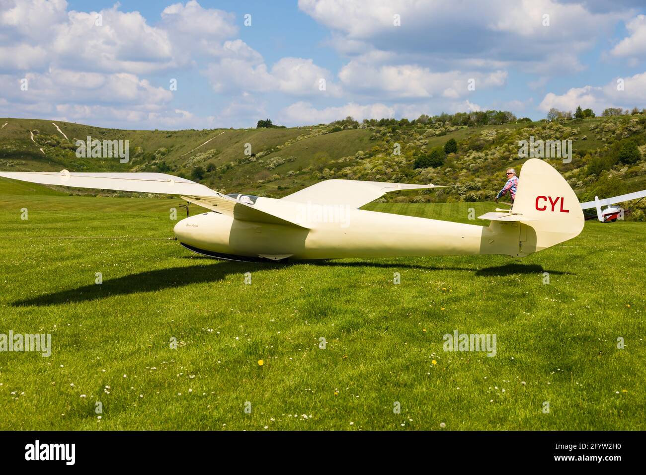 Vintage Goppingen Minimoa glider at the London Gliding Club, based at Dunstable, Bedfordshire, England Stock Photo