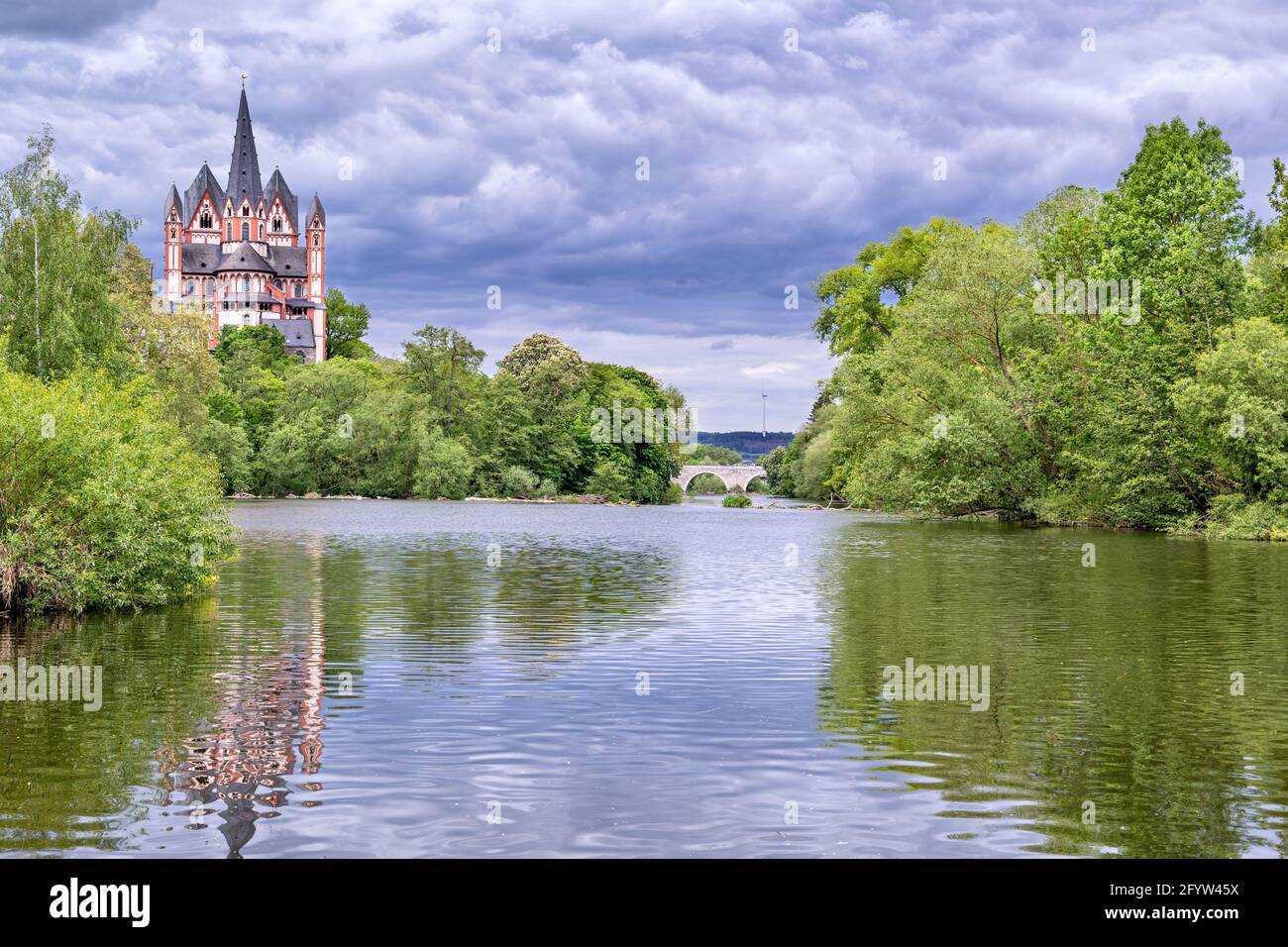 river Lahn with cathedral in Limburg, Germany Stock Photo