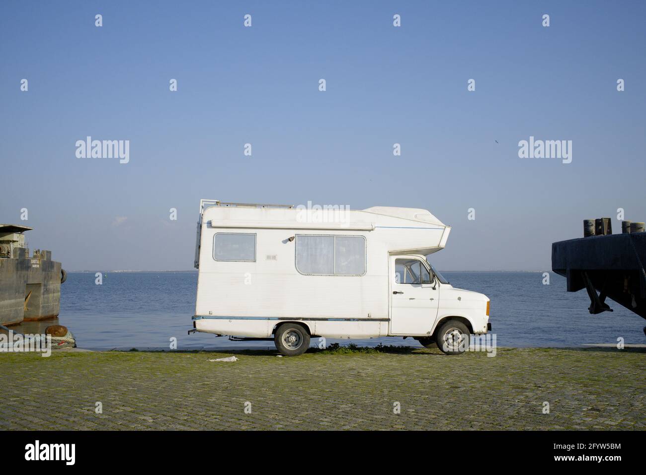 Vintage Camper Van Parked By The Riverfront Stock Photo Alamy