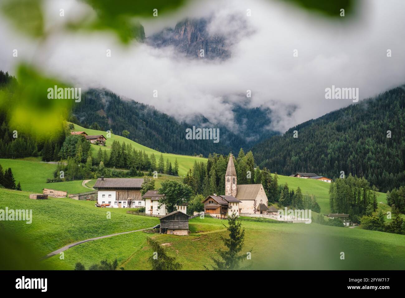 Santa Maddalena church in the Dolomites, Val di Funes, Italy, Europe. Stock Photo