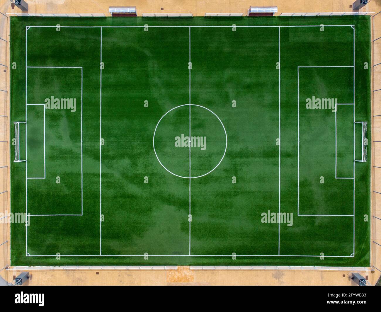 aerial view of soccer pitch covered with artificial grass in Altea La Vella, Alicante, Spain Stock Photo