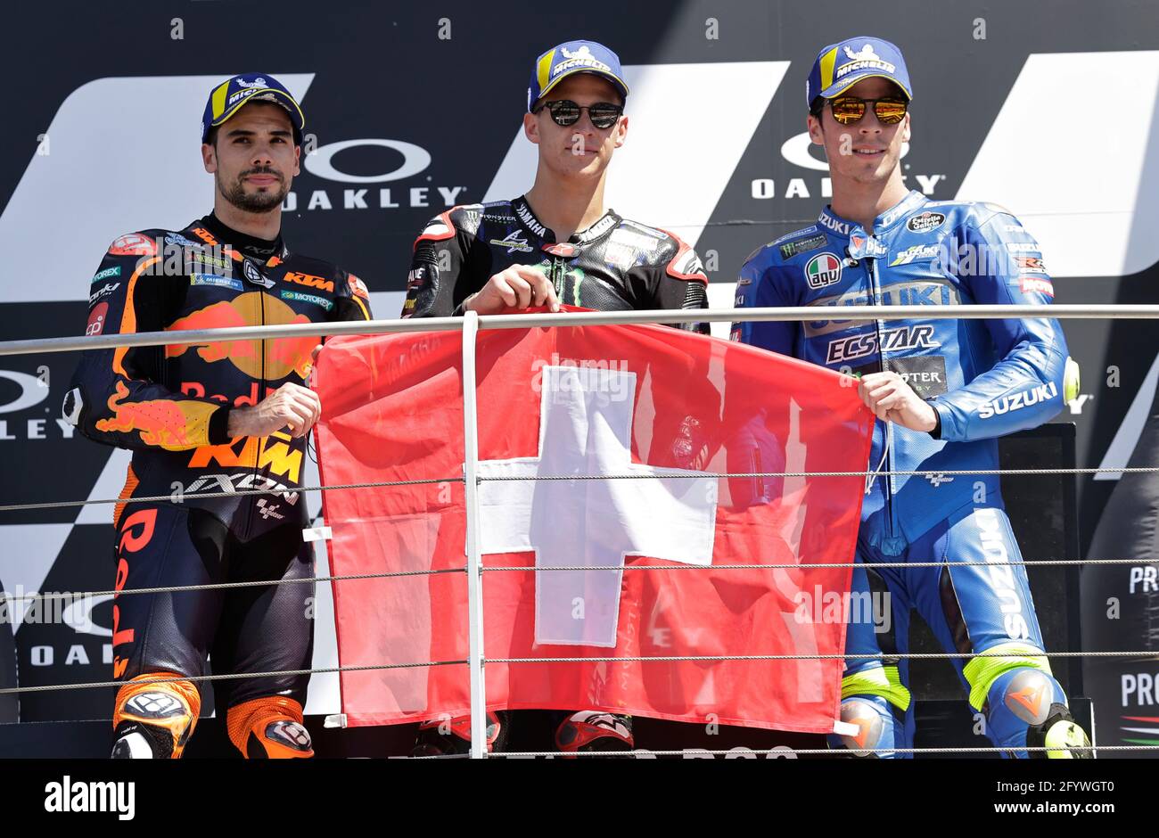 MotoGP - Italian Grand Prix - Mugello Circuit, Scarperia e San Piero, Italy  - May 30, 2021 Monster Energy Yamaha MotoGP's Fabio Quartararo, Red Bull  KTM Factory Racing's Miguel Oliveira and Team