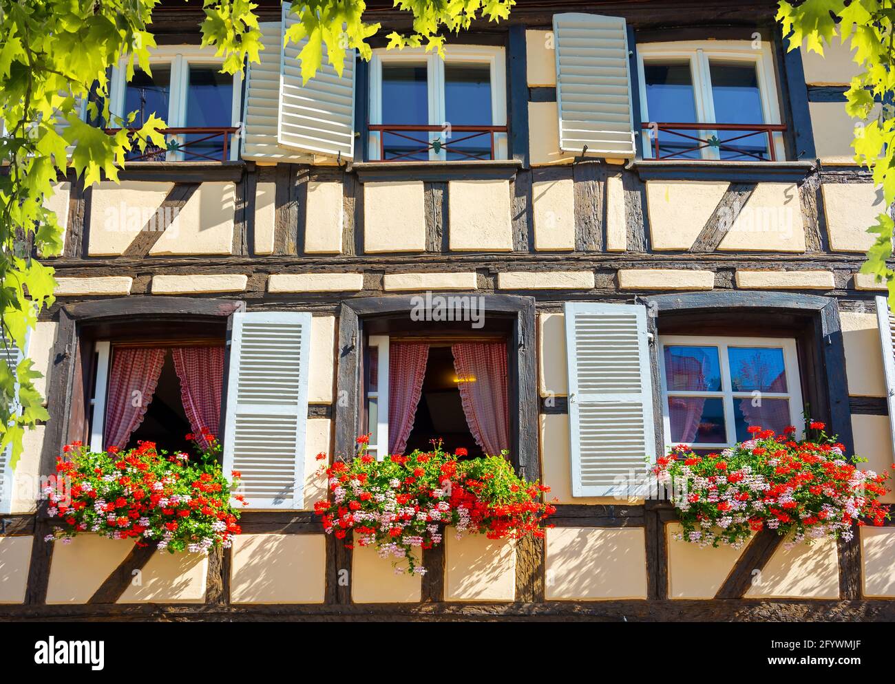 Wall and windows of traditional old house in Strasbourg, France Stock Photo