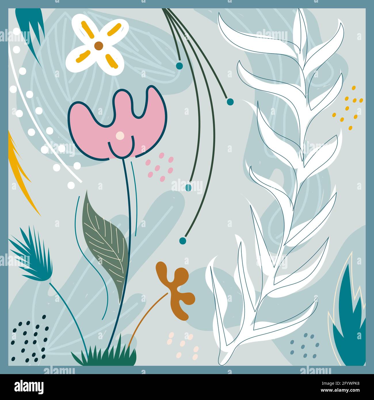 Abstract hand drawn flower and leaves pattern background. Vector ...