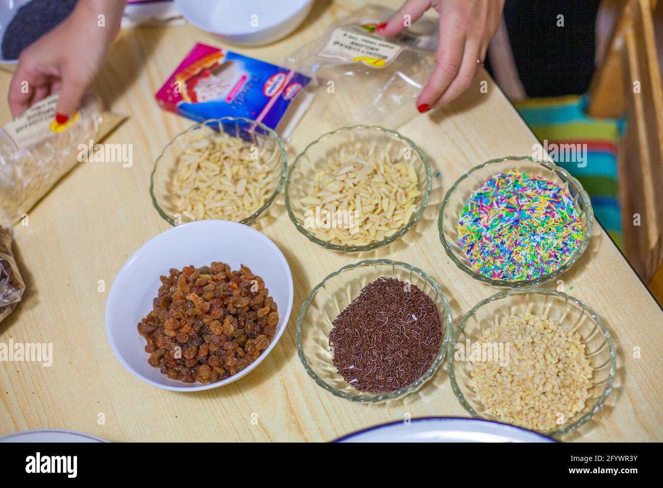 Different bowls of cereal and sparkles Stock Photo Alamy