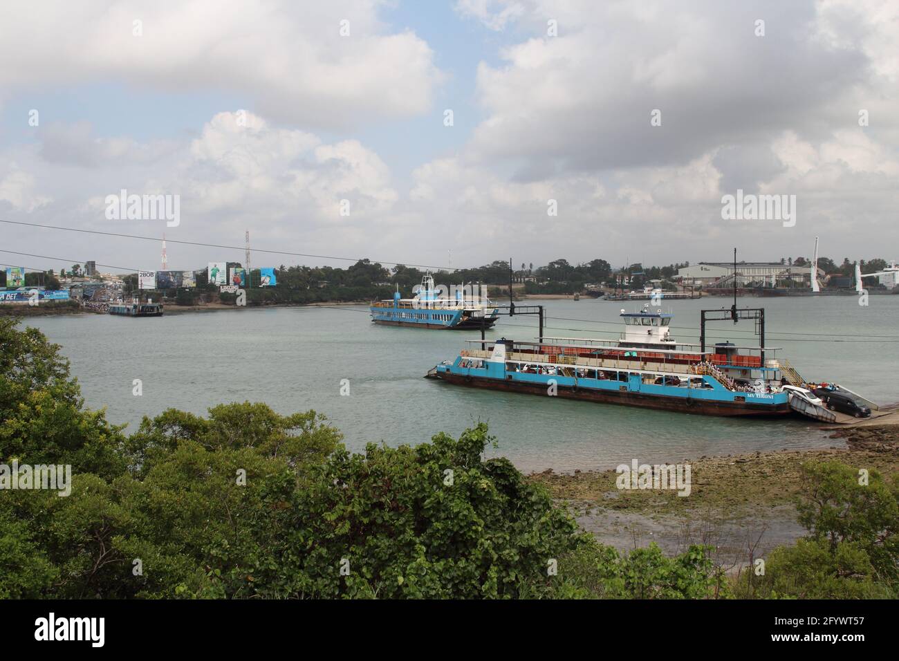 KENYA, MOMBASA - AUGUST 13, 2018; The Likoni ferry links  the island city of Mombasa with the mainland town of Likoni Stock Photo