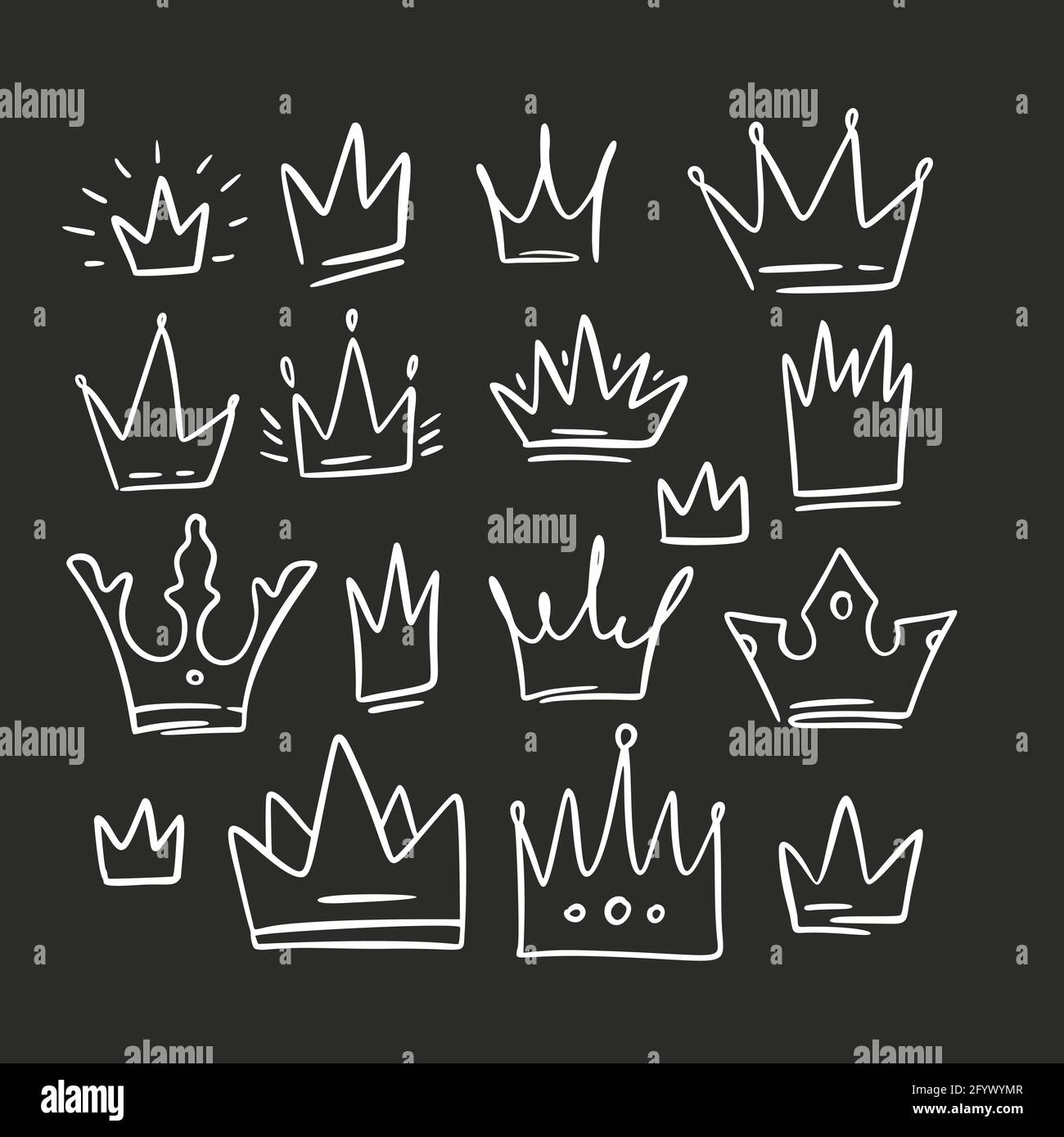 Doodle crown queen sketch set. King icon illustration design. Vector ...