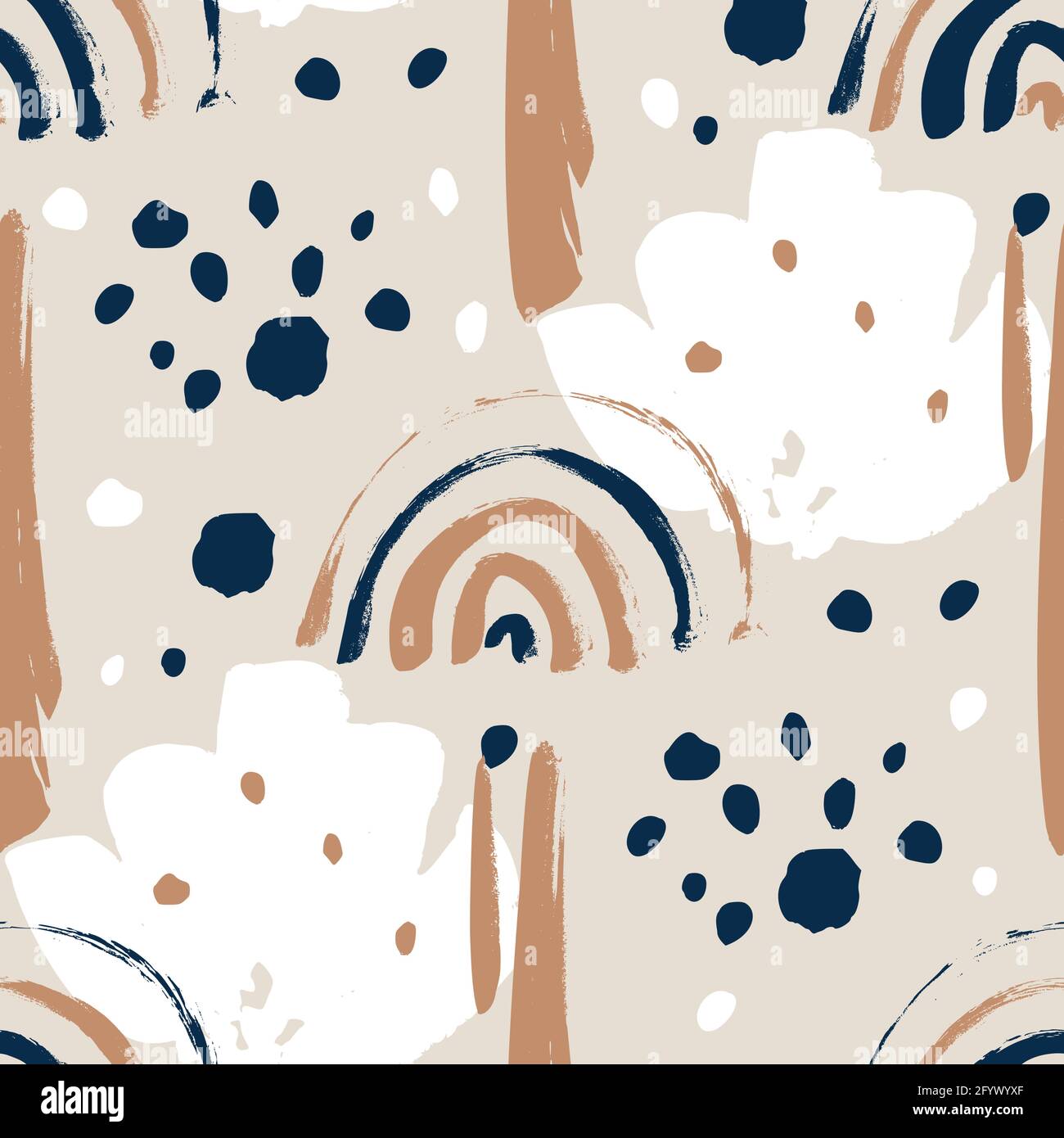 Abstract rainbow seamless floral pattern. Ink brush vector textured hand drawn background. Stock Vector