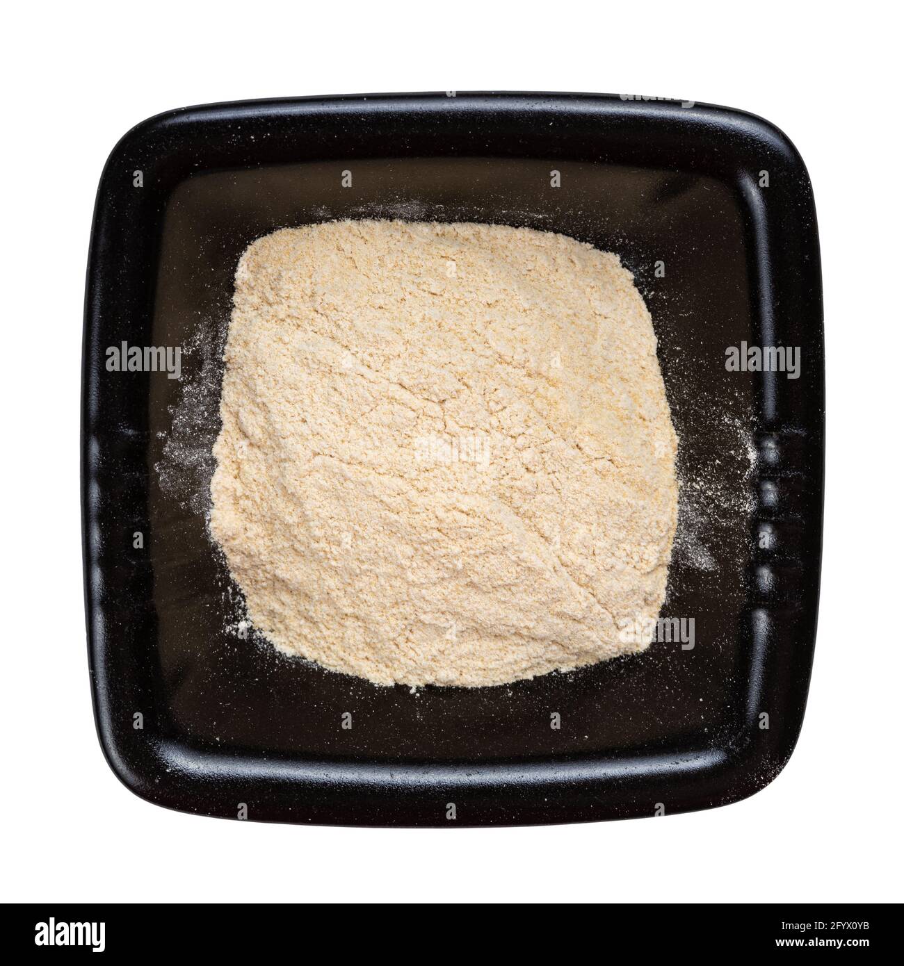 top view of apple pectin powder in black bowl isolated on white ...