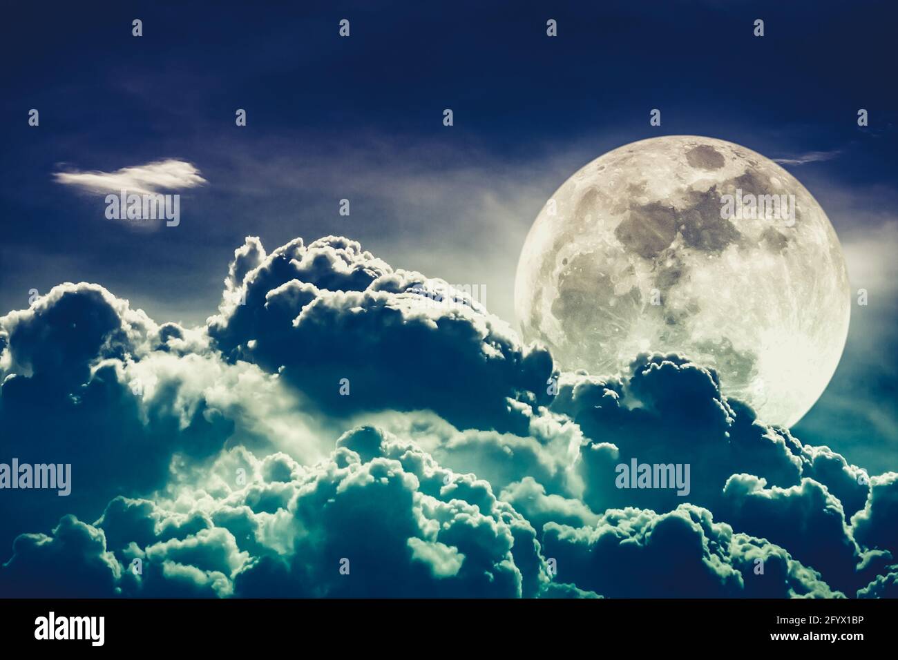 Super moon. Attractive photo of background night sky with cloudy and bright  full moon. Nightly sky with beautiful full moon behind clouds. Cross proce  Stock Photo - Alamy