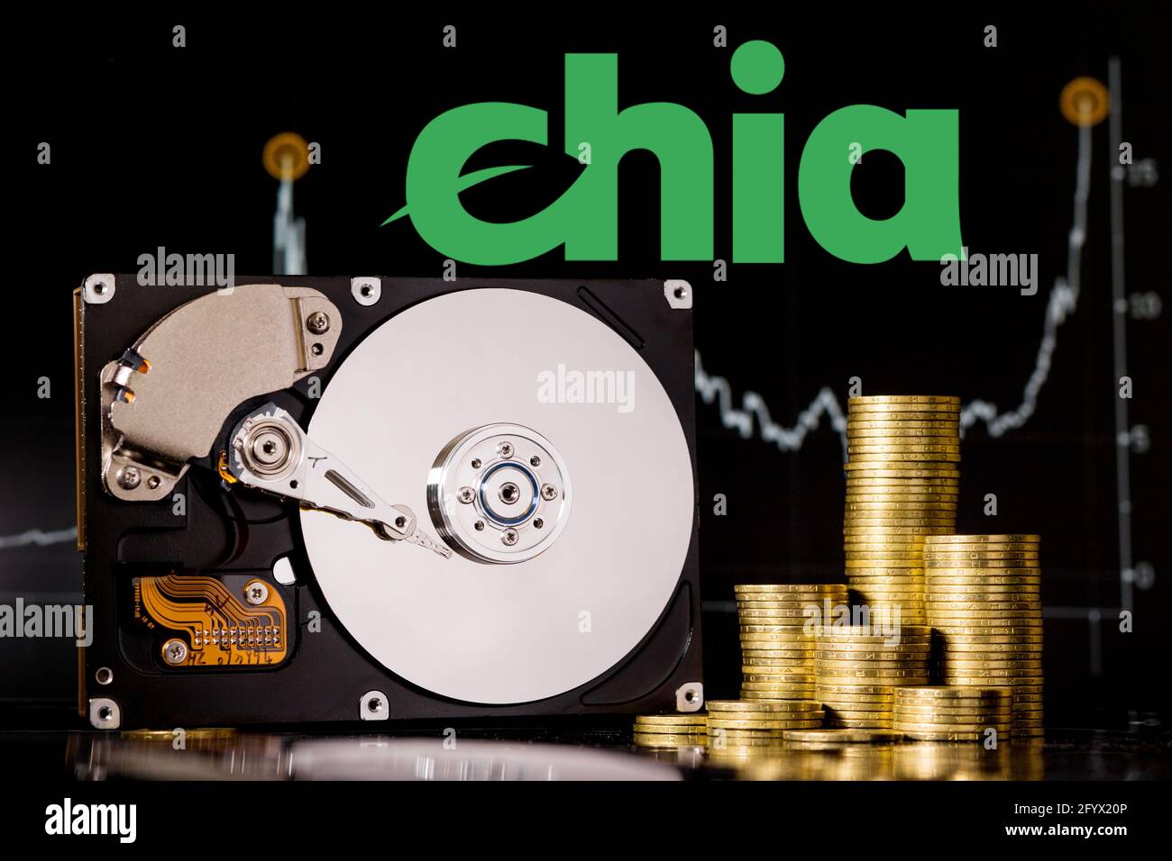 Cryptocurrency Chia and hard disk server for mining . New Crypto currency  ChiaCoin virtual money concept on black background Stock Photo - Alamy