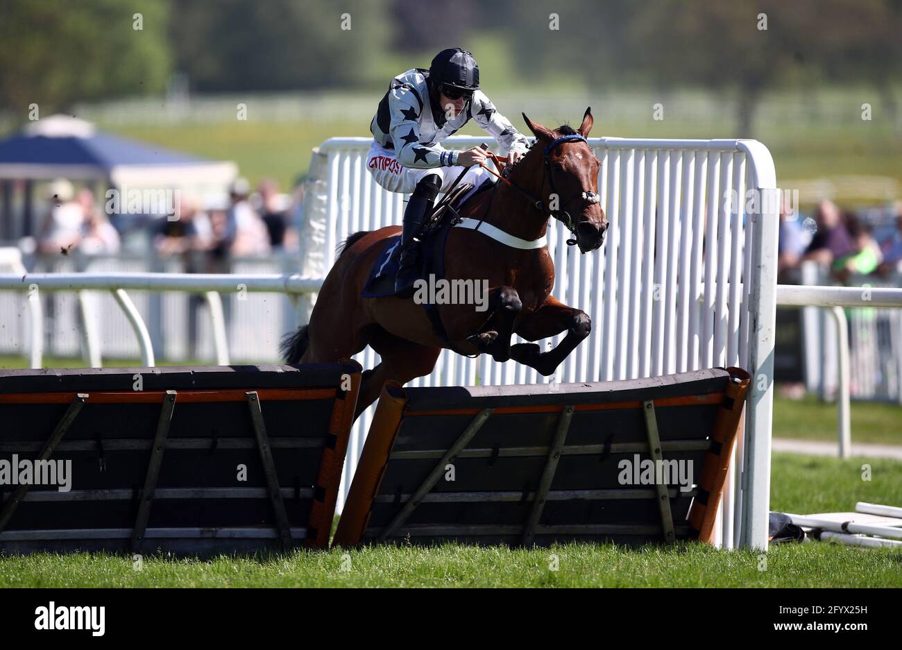 Could Be Trouble ridden by jockey Theo Gillard on their way to winning the Sky Sports Racing HD Virgin 535 Mares' Novices' Hurdle at Uttoxeter Racecourse. Picture date: Sunday May 30, 2021. Stock Photo