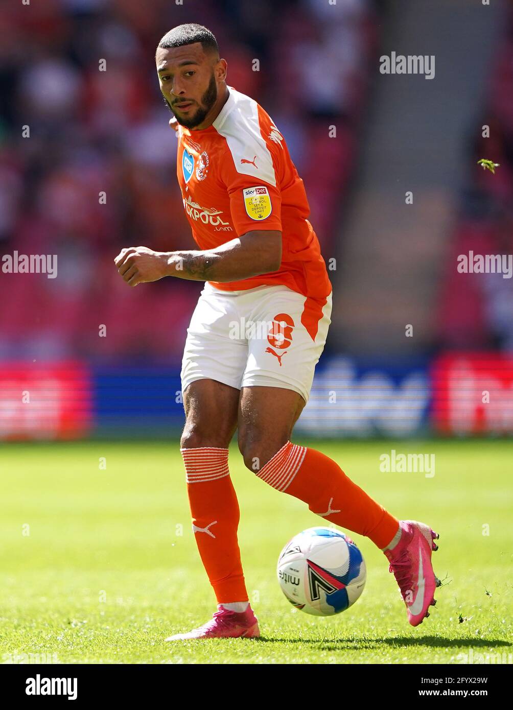 Blackpool's Keshi Embleton in action during the Sky Bet League One playoff final match held at Wembley Stadium, London. Picture date: Sunday May 30, 2021. Stock Photo