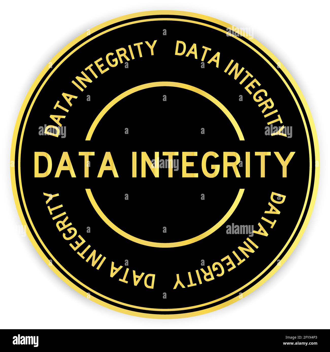 Black and gold color round label sticker with word data integrity on white background Stock Vector