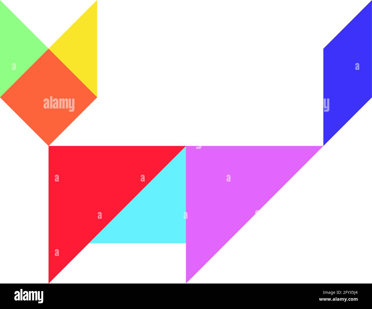 Color tangram puzzle in cat shape on white background Stock Vector