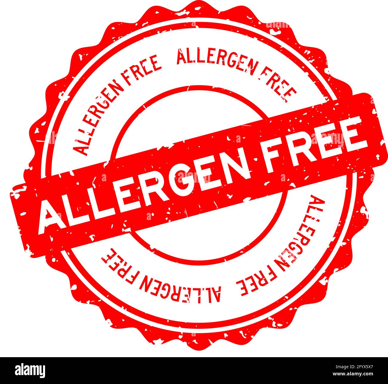 Grunge red allergen free word round rubber seal stamp on white ...