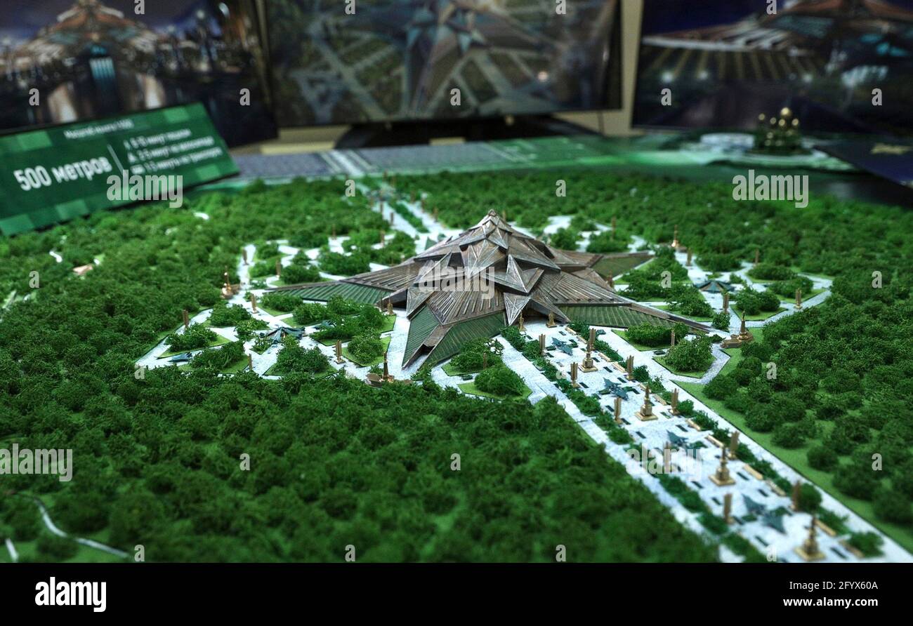 A scale model of the Russian Armed Forces Museum project at Patriot Park on display at the Bocharov Ruchei state residence May 27, 2021 in Sochi, Russia. Stock Photo