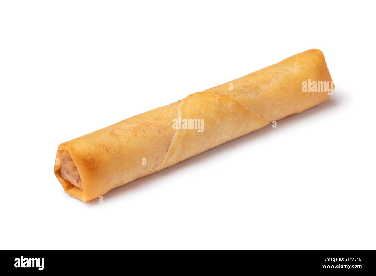 Single crispy deep fried Vietnamese egg rollisolated on white