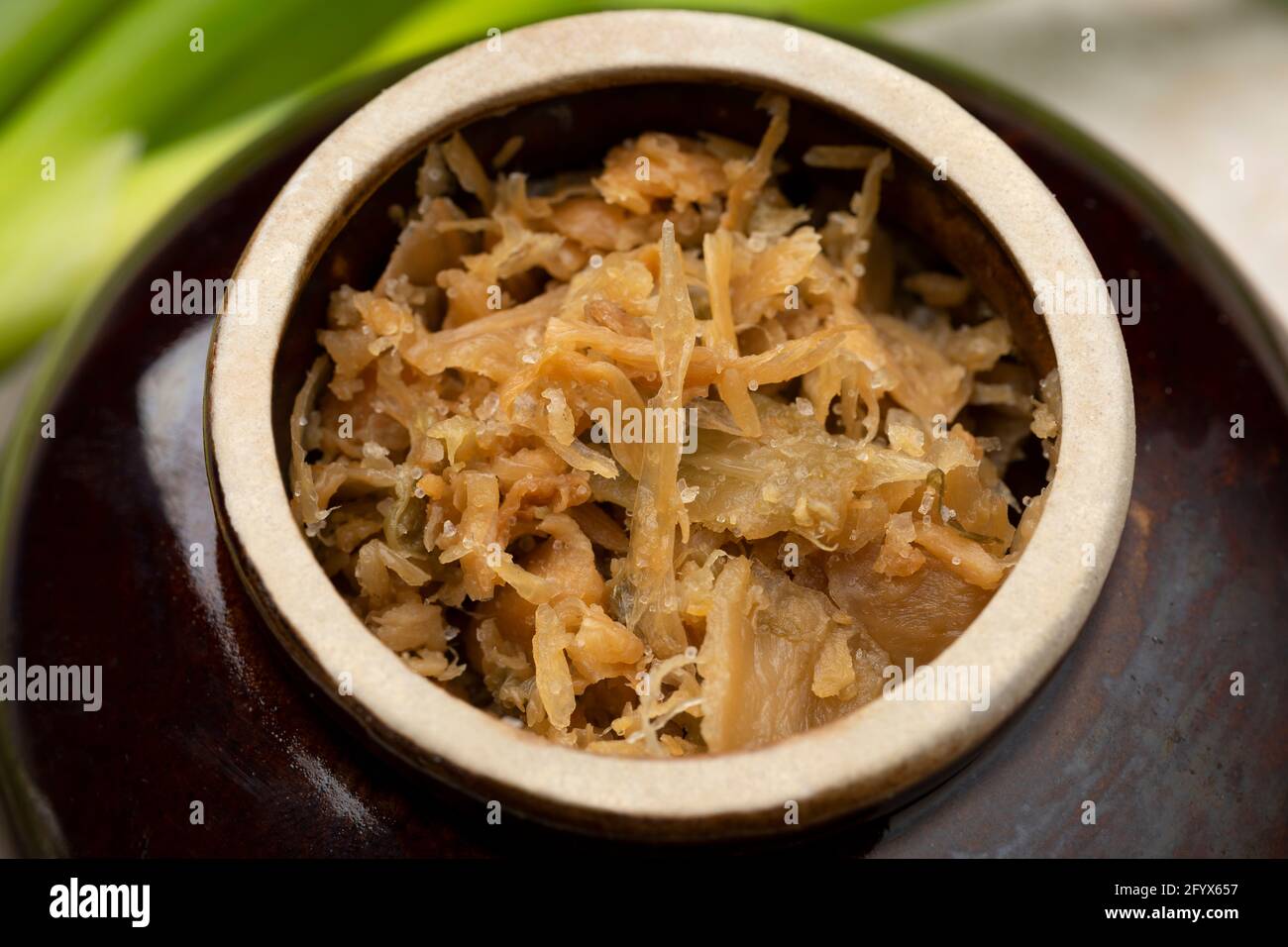 Ceramic bowl with Chinese fermented cabbage, tung choi, close up Stock Photo Alamy