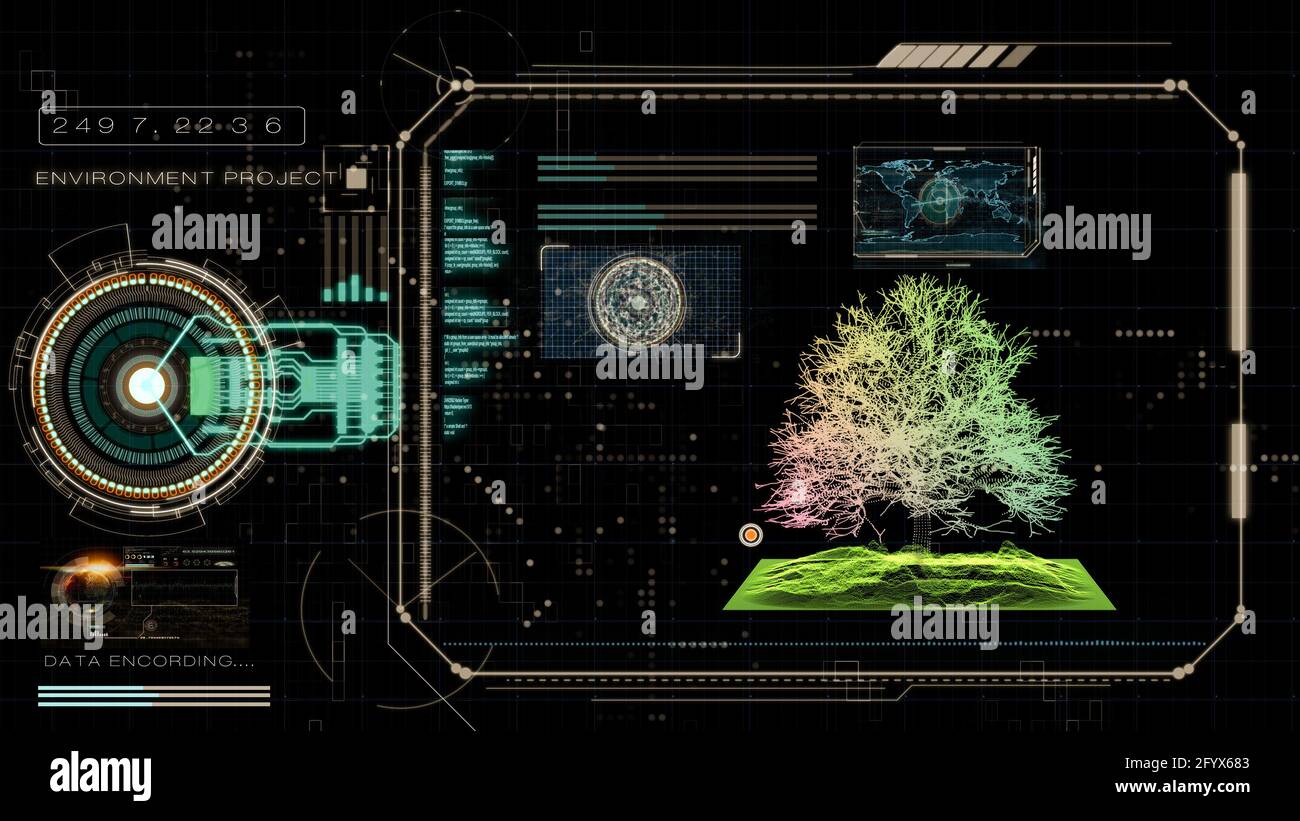 Futuristic screen of tree and lanscape, illustration screen of smart ...