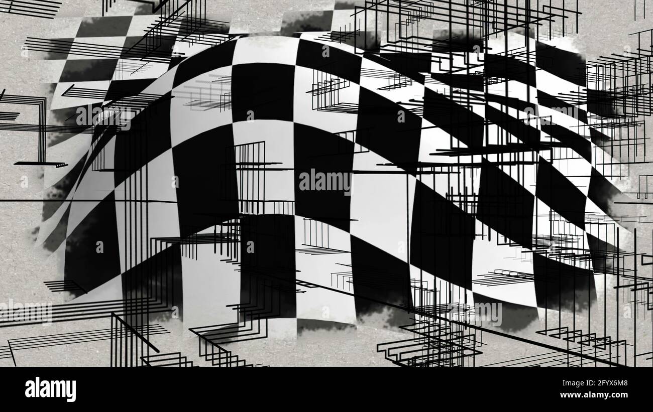 3d illustration - detection on Four-tile repeat of a wavy checkered ...