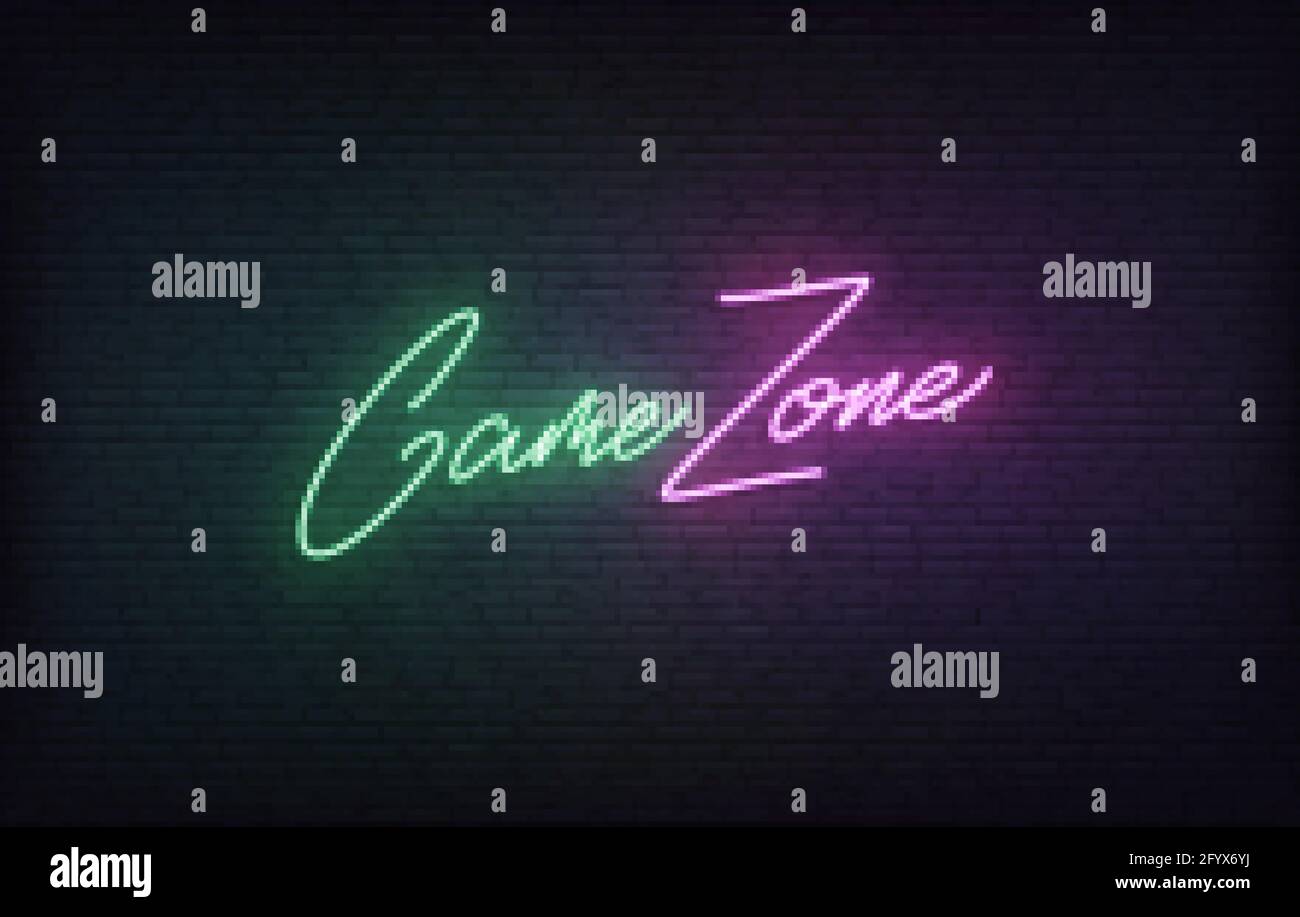 Game Zone neon sign. Glowing Gaming lettering concept Stock Vector ...