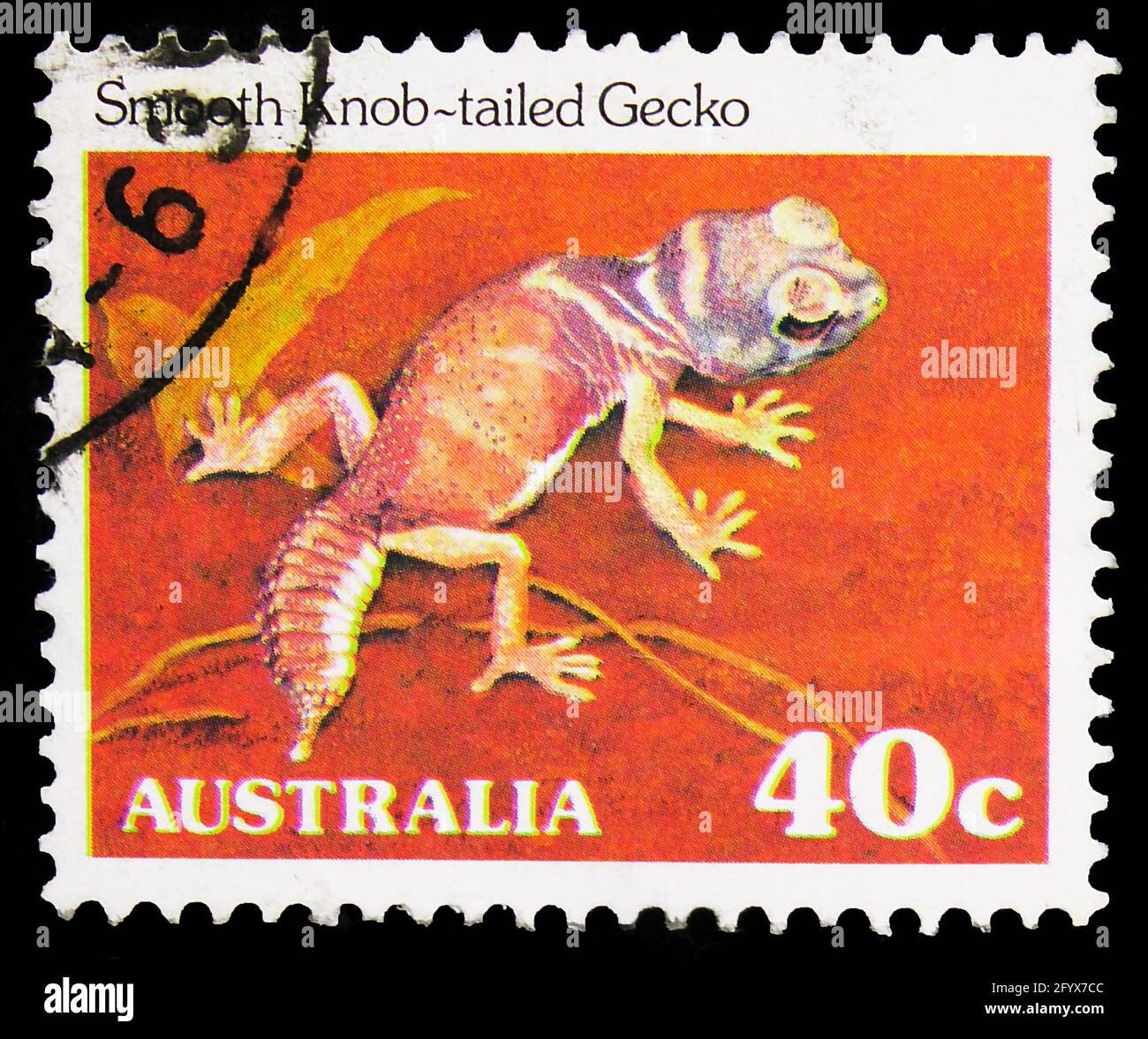 MOSCOW, RUSSIA - SEPTEMBER 27, 2019: Postage stamp printed in Australia shows Smooth Knob-tailed Gecko (Nephrurus laevis), Reptiles and Amphibians ser Stock Photo