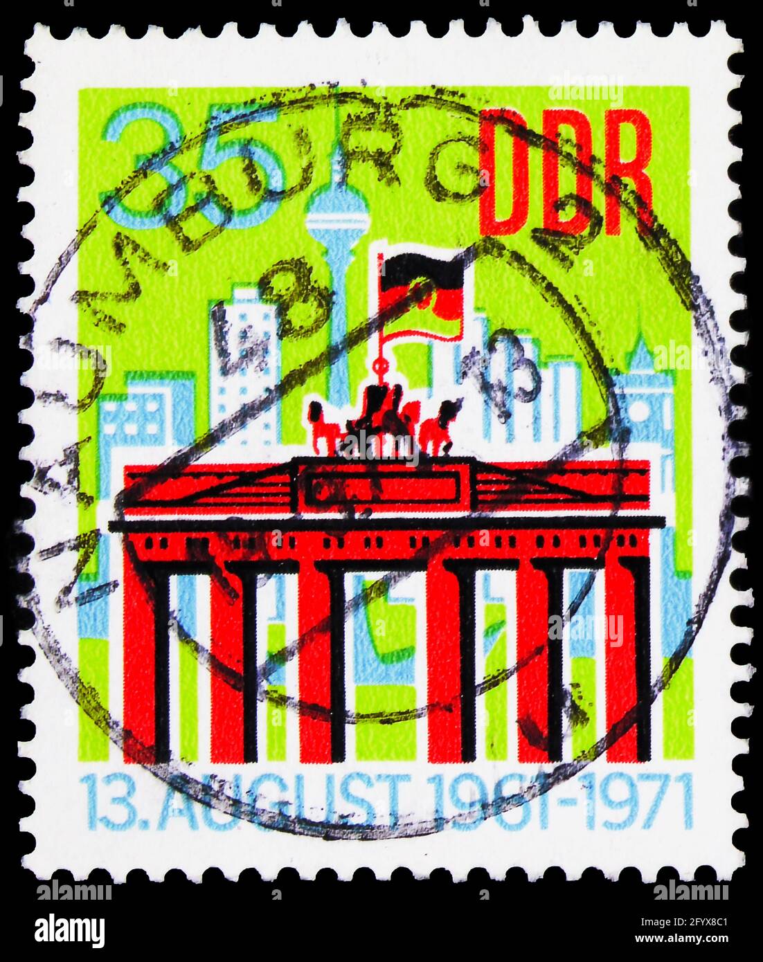 MOSCOW, RUSSIA - SEPTEMBER 27, 2019: Postage stamp printed in Germany, Democratic Republic, shows The Brandenburg Gate, 35 Pf. - East German pfennig, Stock Photo