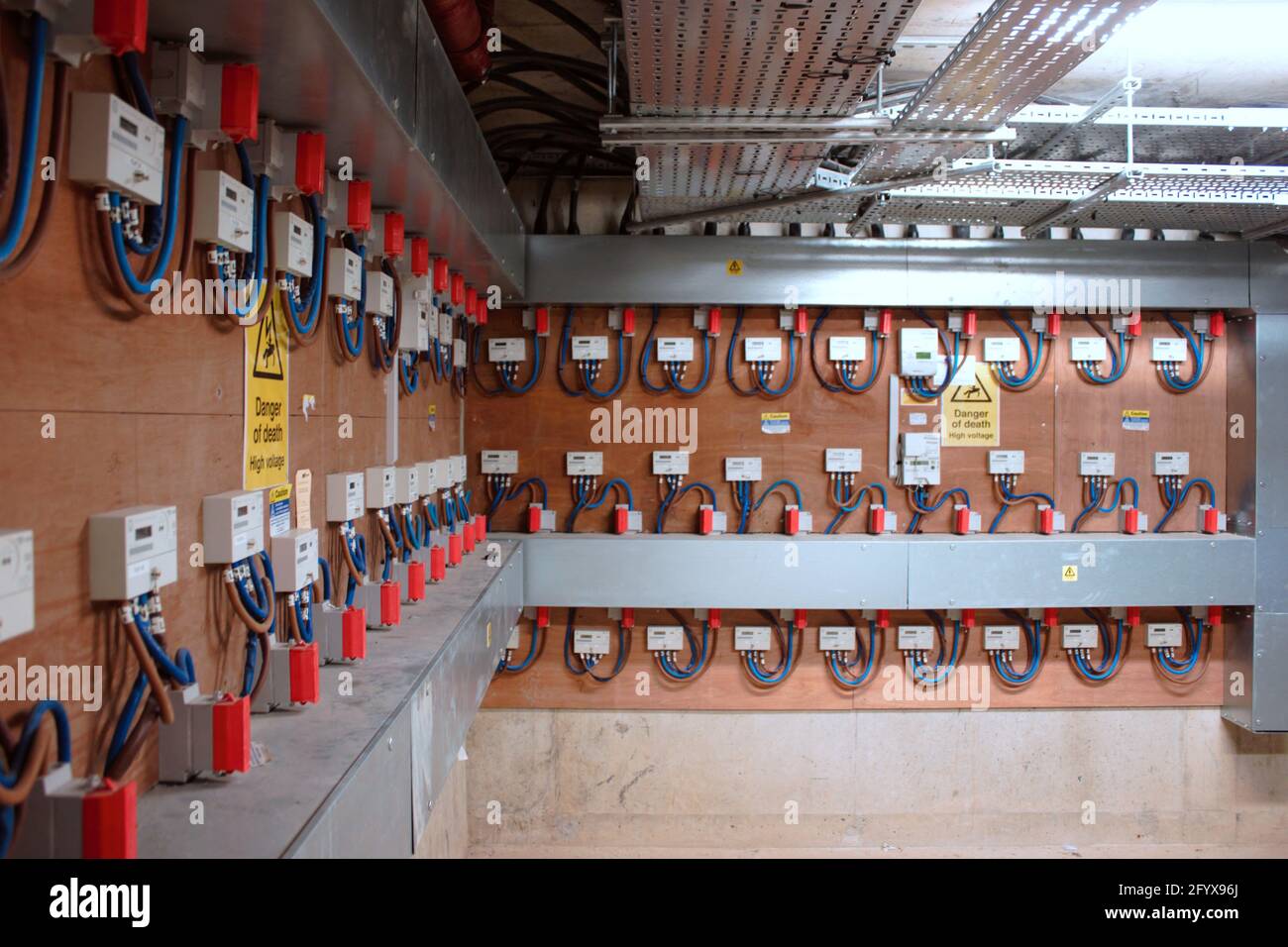 Underground meter room with mix of dumb and smart meters Stock Photo