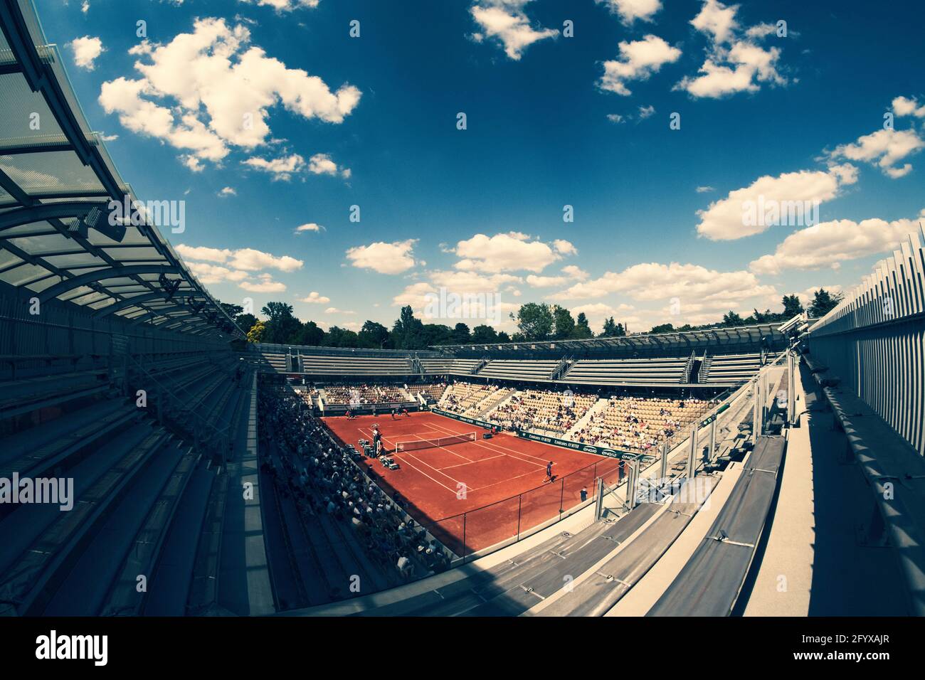 Paris, France. 30th May, 2021. The sun shines on Court Simonne-Mathieu at  the 2021 French Open Grand Slam tennis tournament in Roland Garros, Paris,  France. Frank Molter/Alamy Live news Stock Photo -
