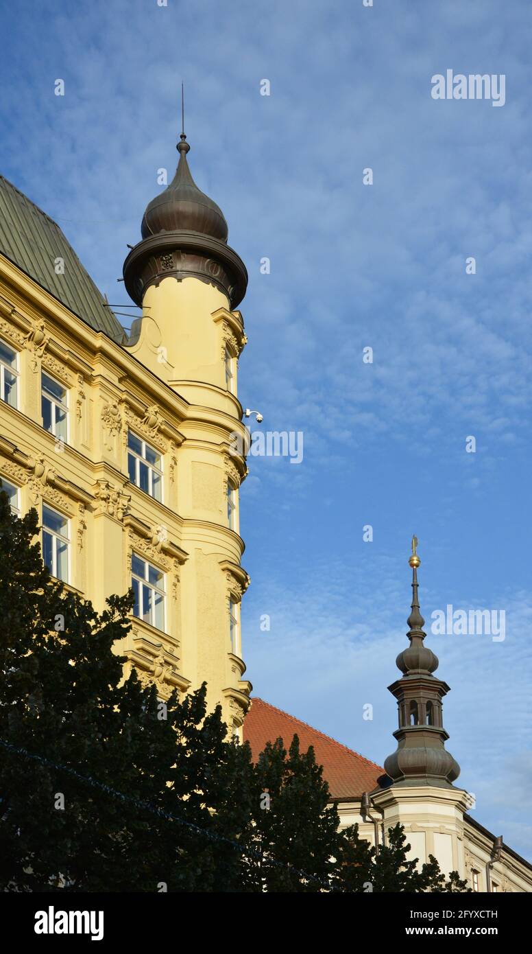 Building detail with spire at the centre of Brno, Czech Republic Stock Photo