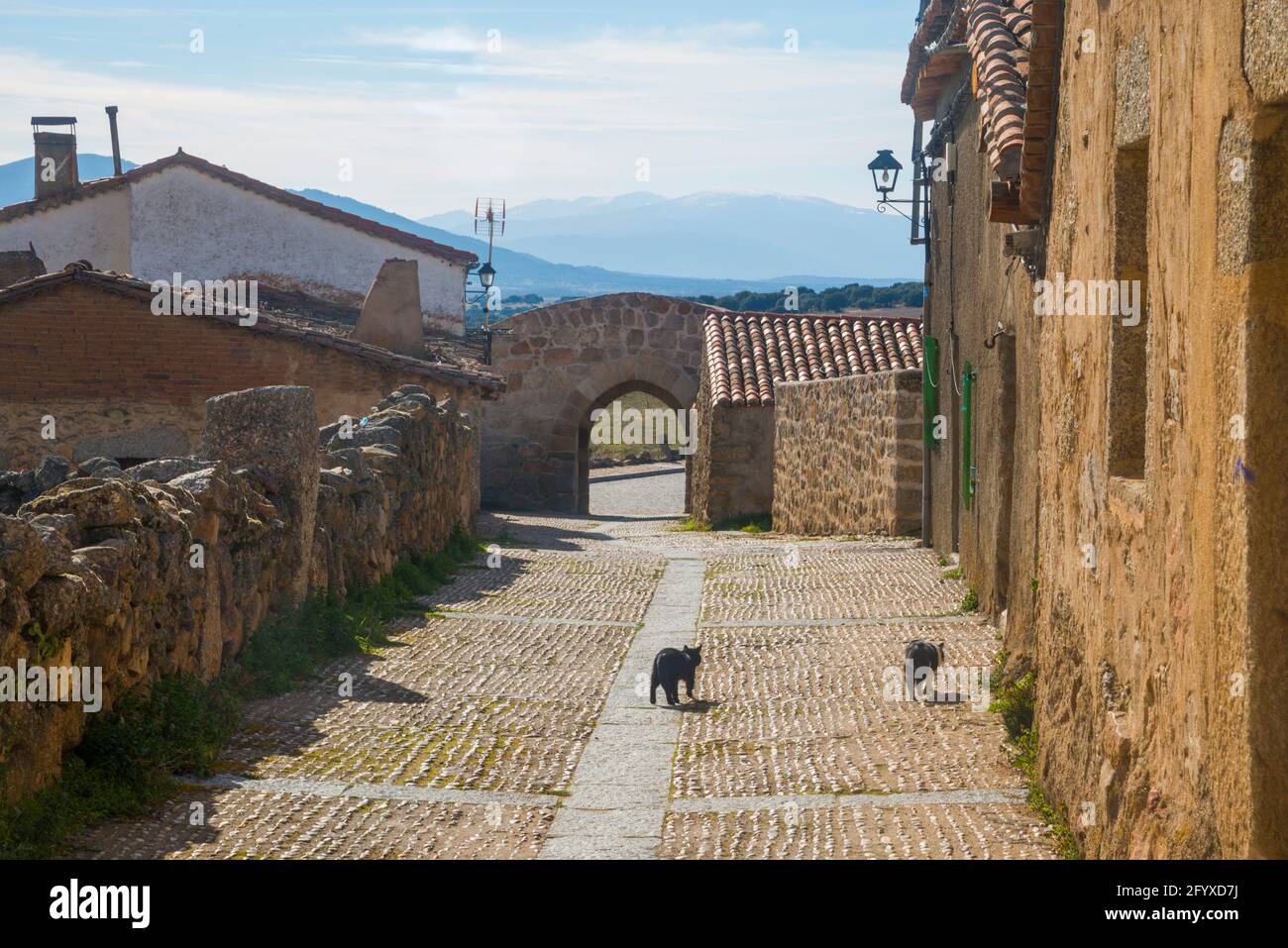 Street. Bonilla de la Sierra, Avila province, Castilla Leon, Spain. Stock Photo