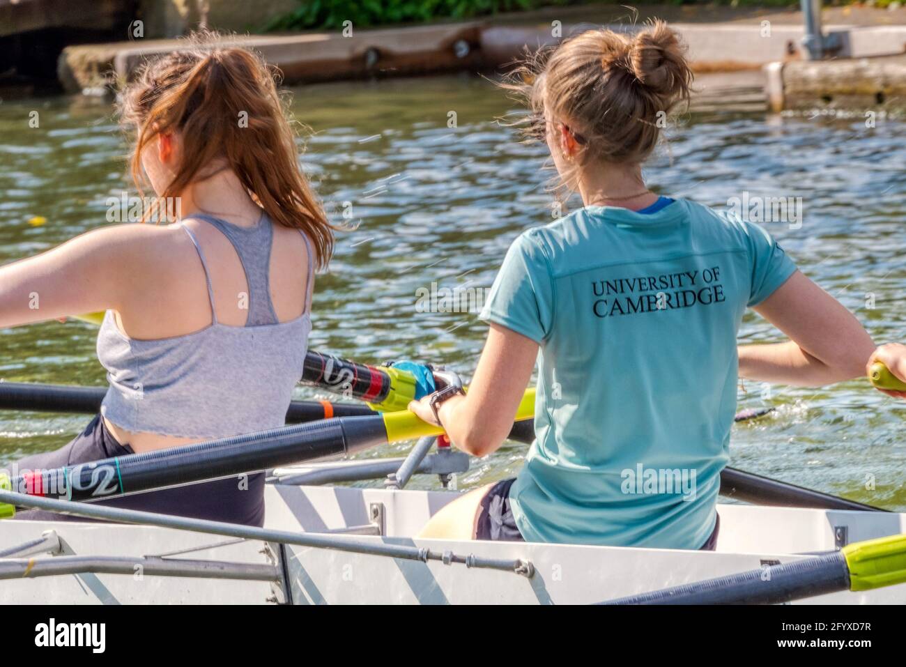 Oarswomen, women rowers from Cambridge University, practising on the River Cam, Cambridge, UK Stock Photo