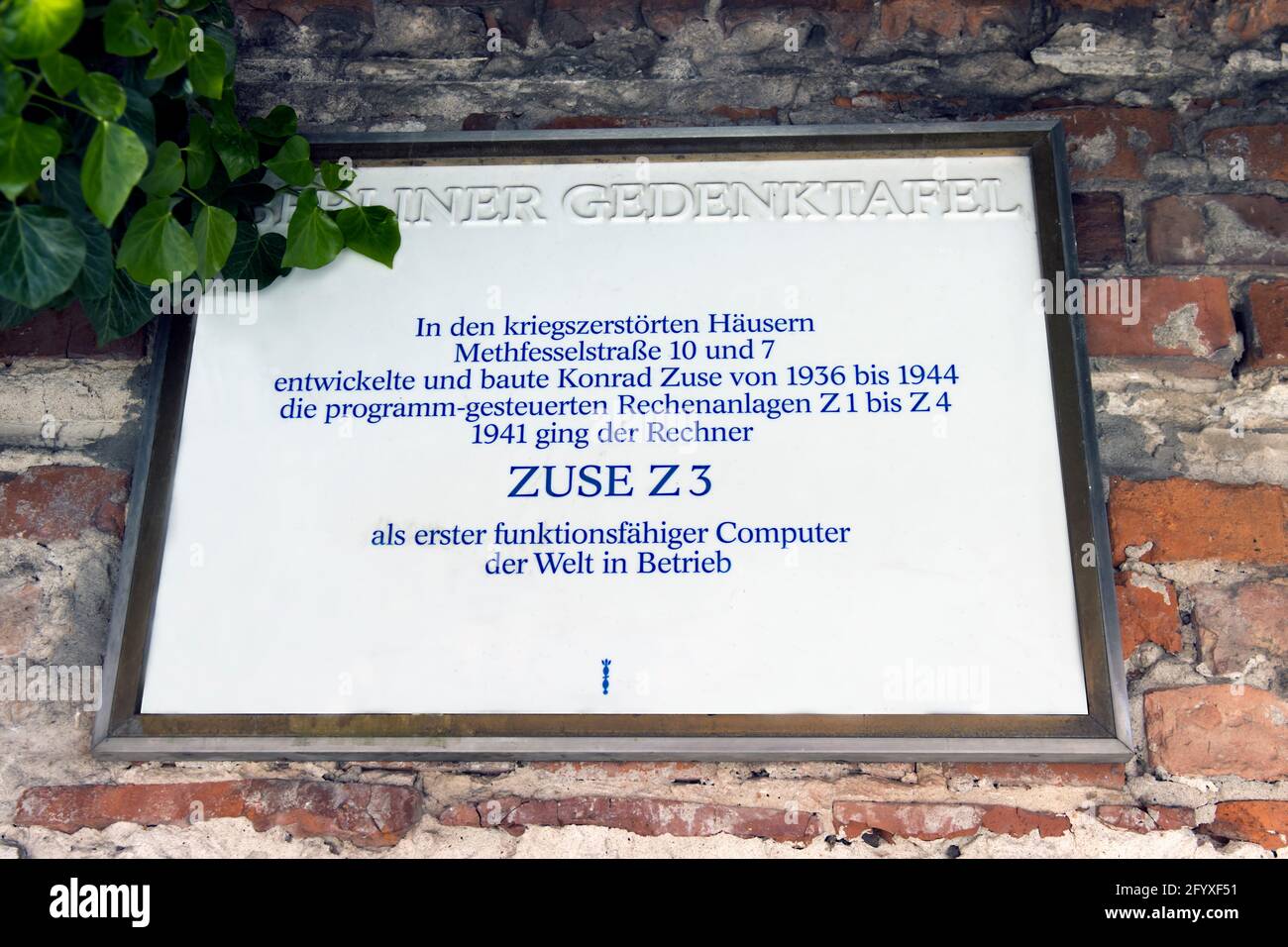 Memorial plaque of Konrad Zuse, Berlin, Germany Stock Photo