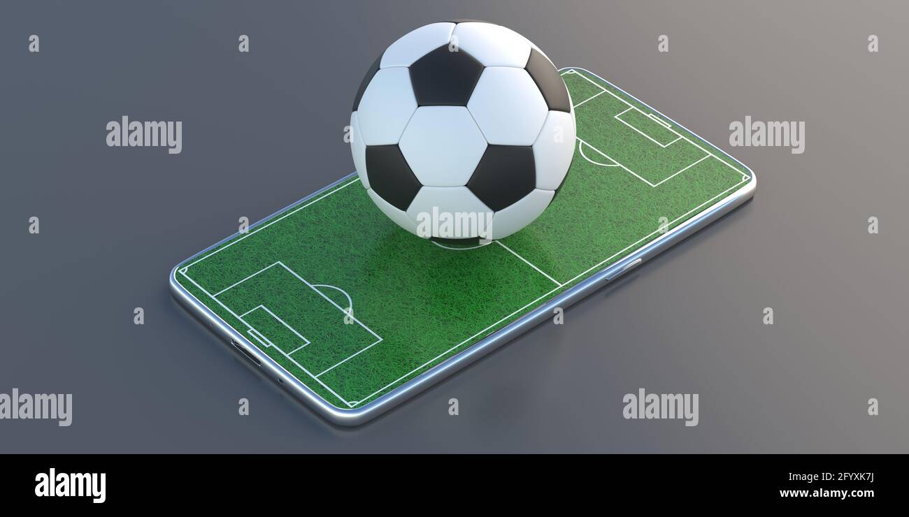Smartphone digital bet app and soccer advertising concept