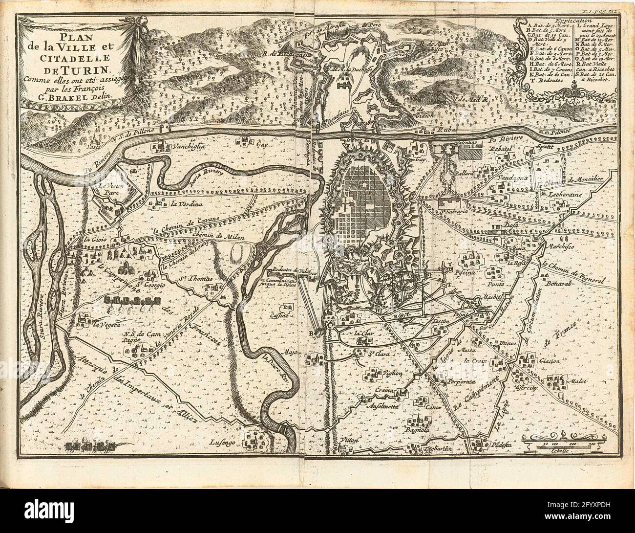 Siege of Turin, 1706; Plan De La Ville et Citadelle De Turin, Comme Elles  Dieuw Eté Assiezées Par les François. Map of Turin Bestorped by the French  but relieved by the Allies