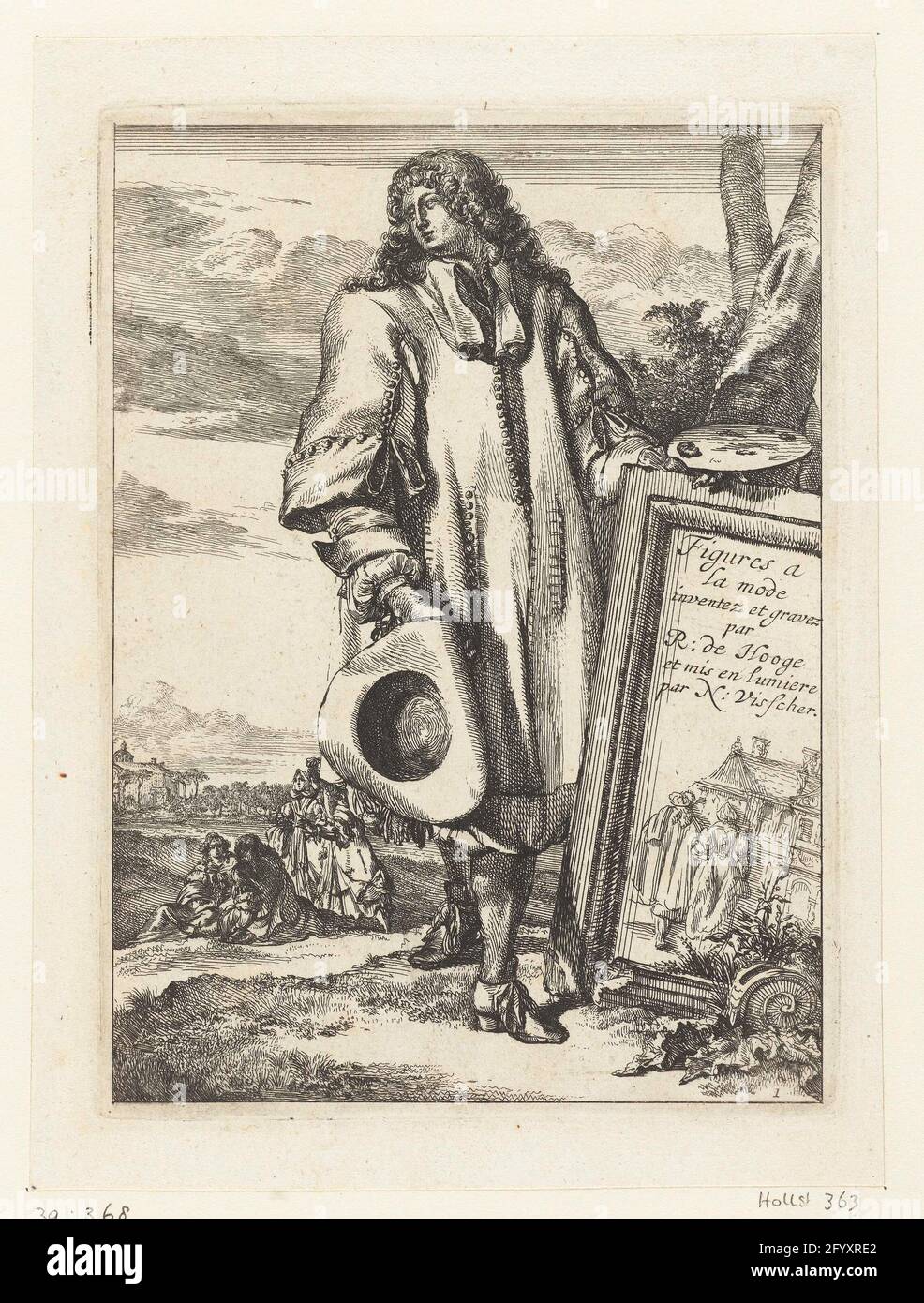 Figures à la Mode. From the middle of the 17th century fashionable men wore  'rhinegraves', extremely full breeches decorated with an 'apron' of braids  under long fitted coats. The long curly hair,