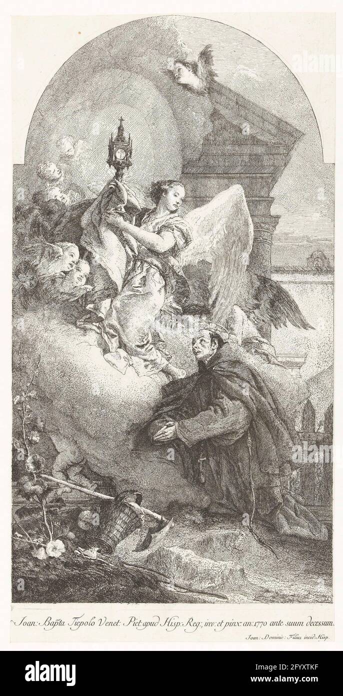 Pascal Baylon Saint Pascal Baylon kneels for angel with Monstrans; Saint Diego kneels ...