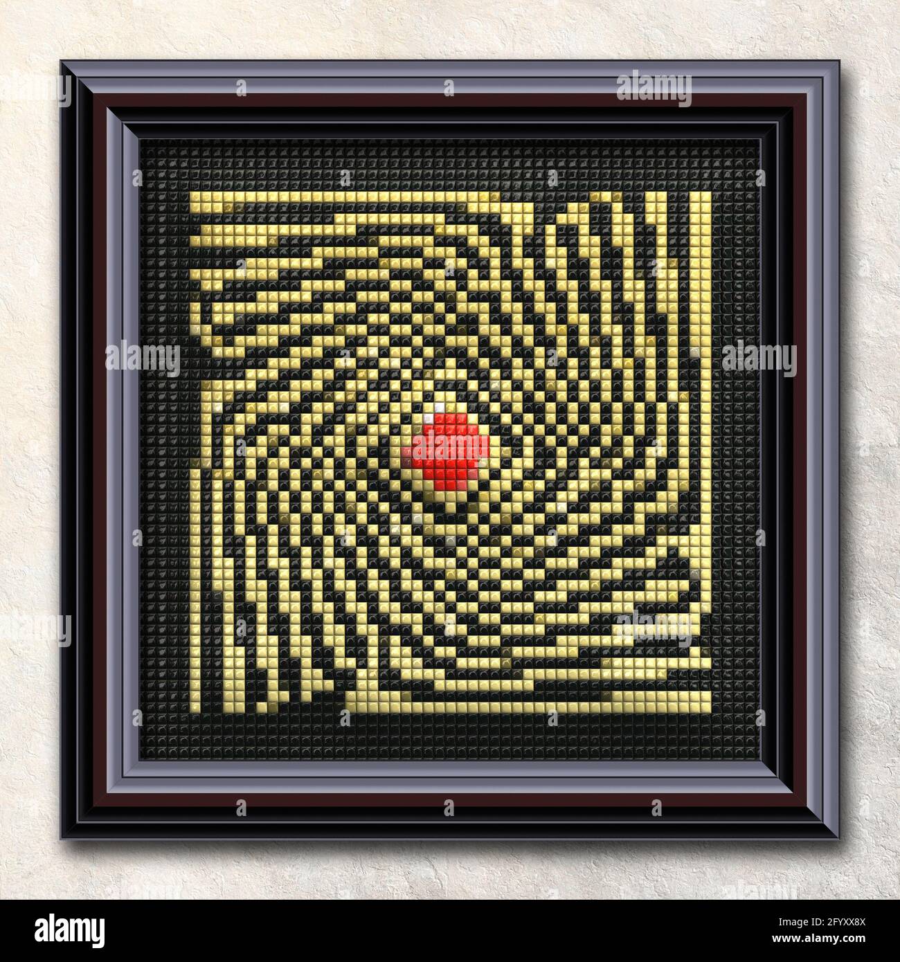 3D rendering combo artwork withpuff pixels fractal in elegant frame ...