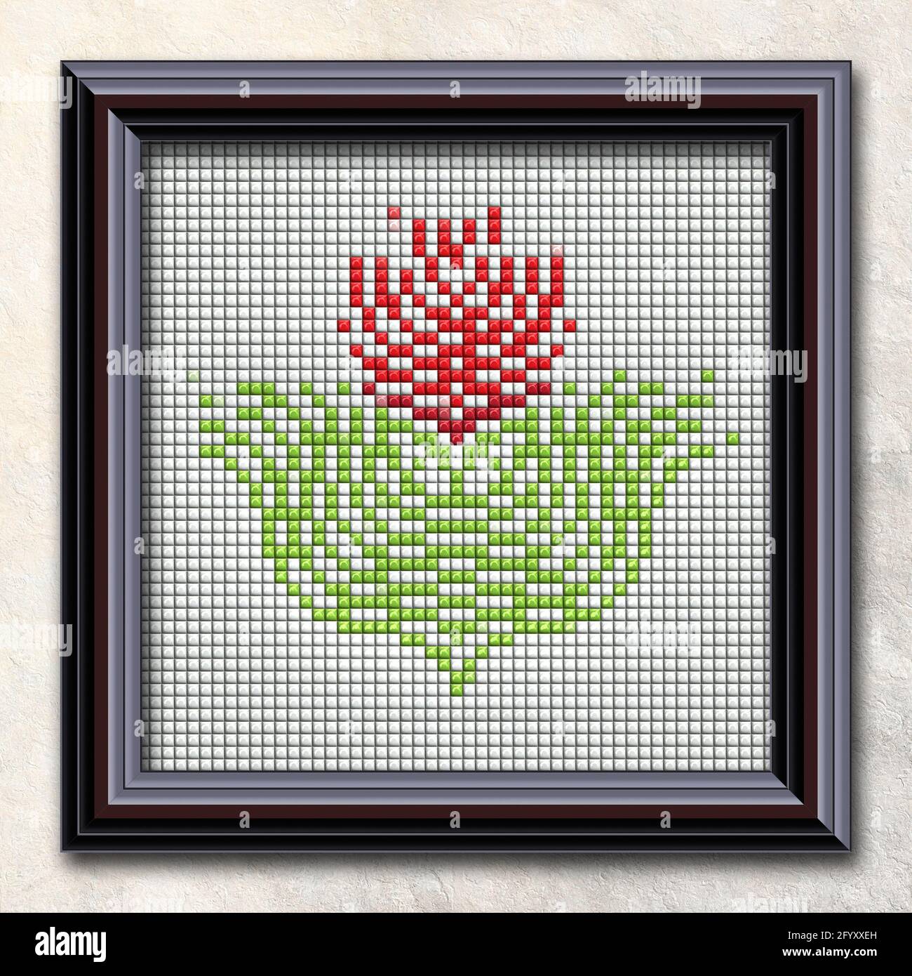 3D rendering combo artwork withpuff pixels fractal in elegant frame ...