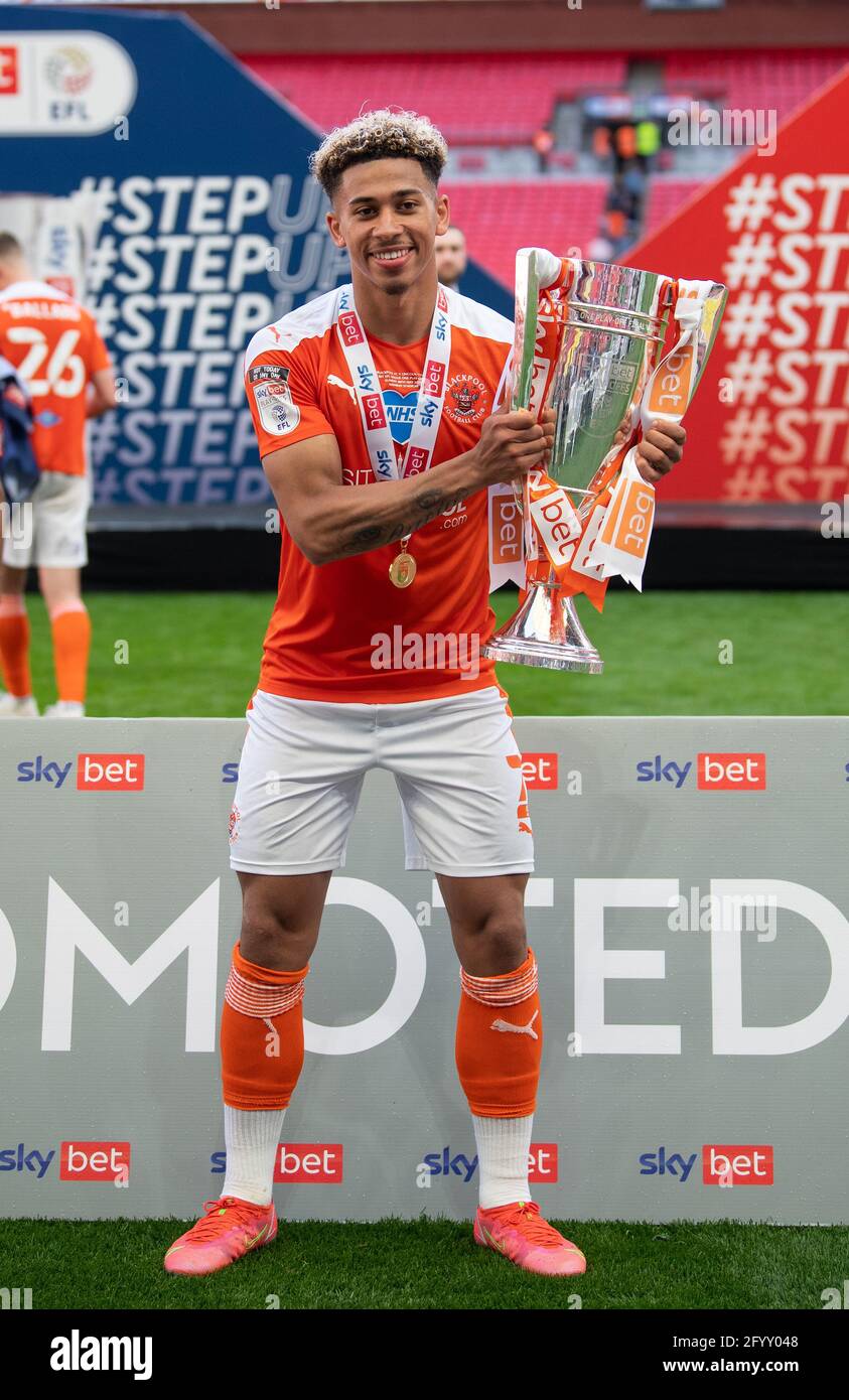 London, UK. 30th May, 2021. Blackpool Jordan LawrenceGabriel with