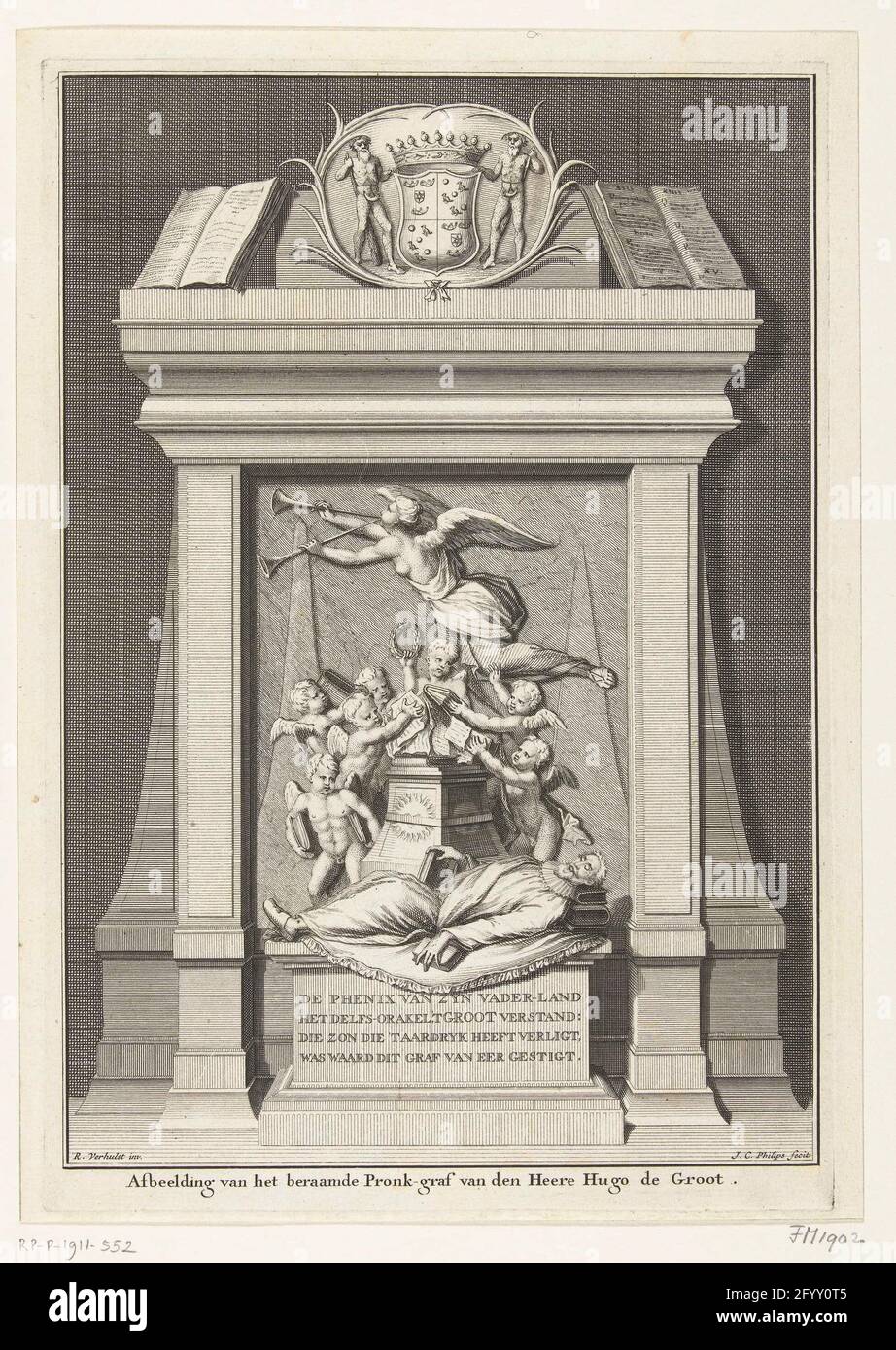 Graftombe of Hugo de Groot, died in 1645; Graftombe van Hugo de Groot, at  the costs of the family founded in the choor of the new church in Delft.  Monument to Hugo