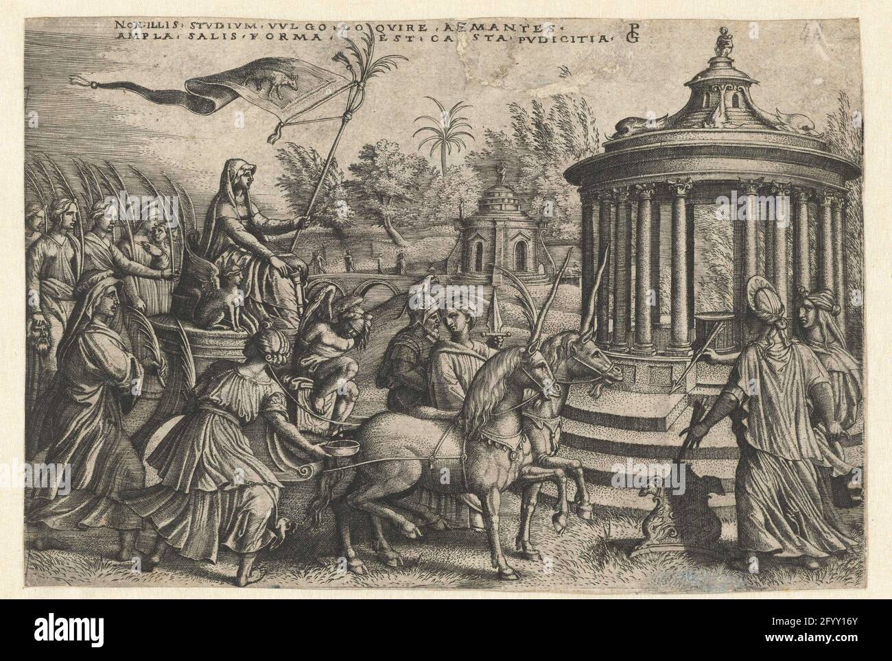 Triumph Of Chastity Six Triumphs Of Petrarca The Chastity Triumphs Over Love Drawn On A Carriage By Two Unicorns Is A Wise Virgin With A Banner Showing An Ermine In Front Of