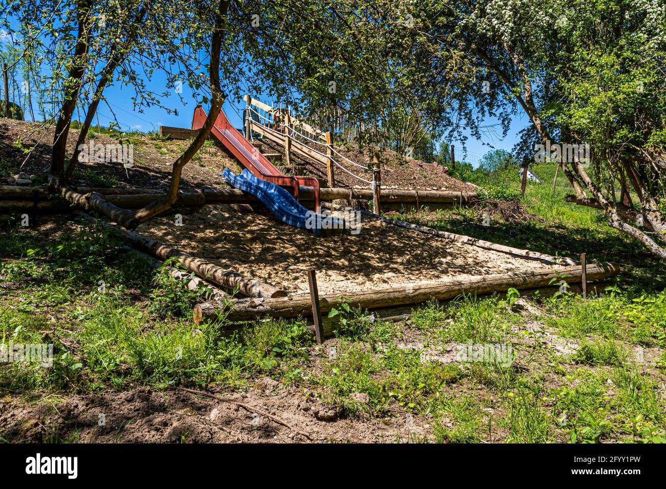 Children playground in the forest near Heimbach, Germany Stock Photo
