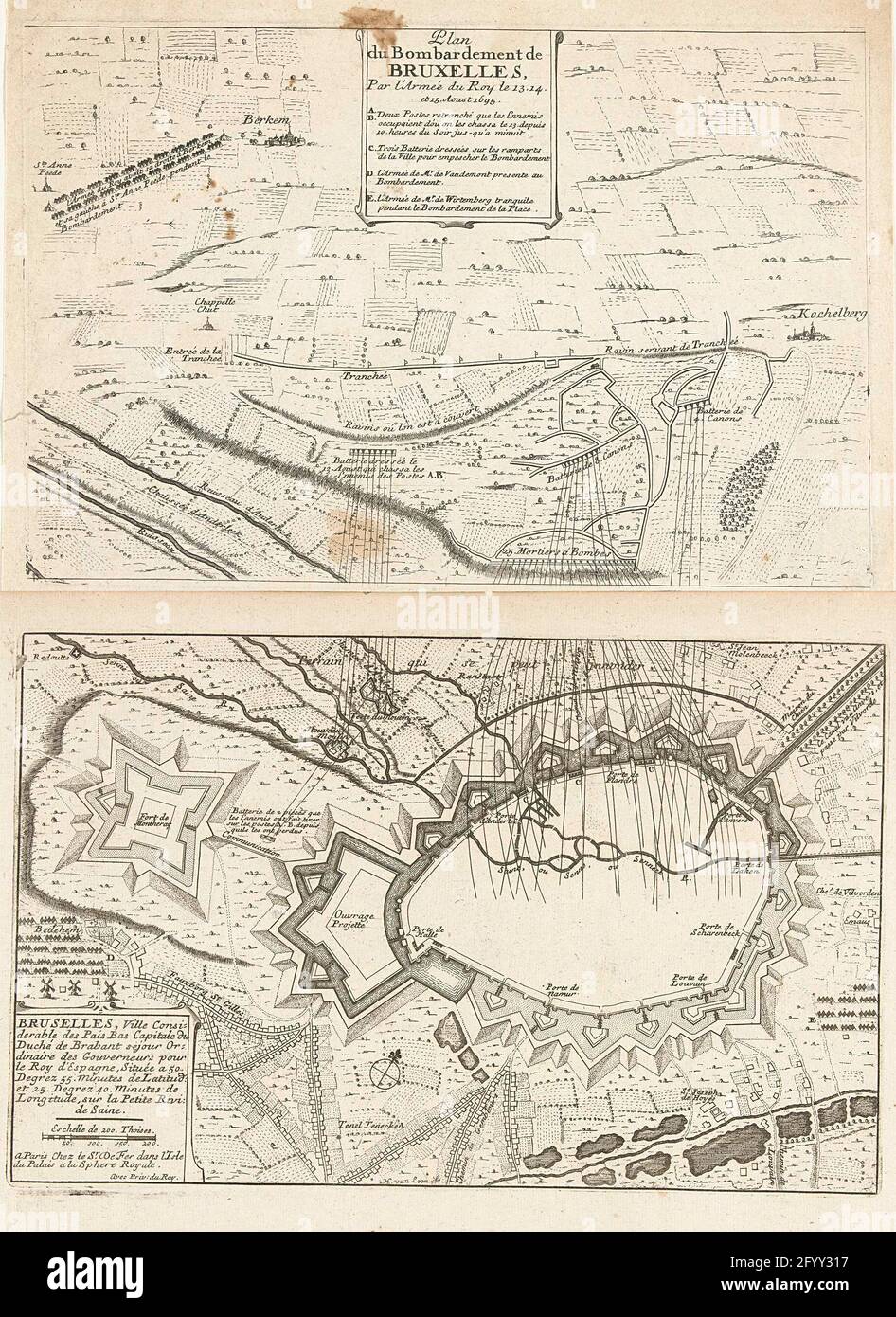 Floor plan of the bombing of Brussels by the French, 1695; Plan du